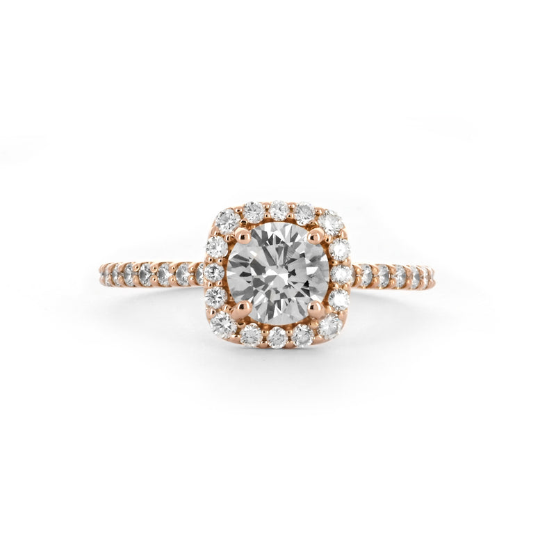 1.43ctw Round Diamond Engagement Ring - Halo + Pavê Band - Rose Gold