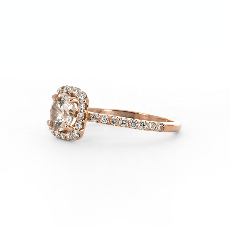 1.43ctw Round Diamond Engagement Ring - Halo + Pavê Band - Rose Gold