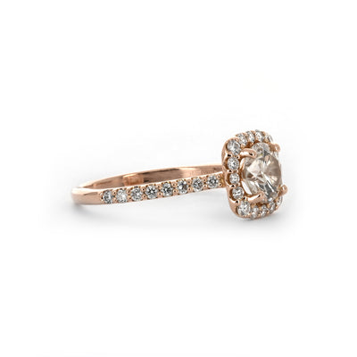 1.43ctw Round Diamond Engagement Ring - Halo + Pavê Band - Rose Gold