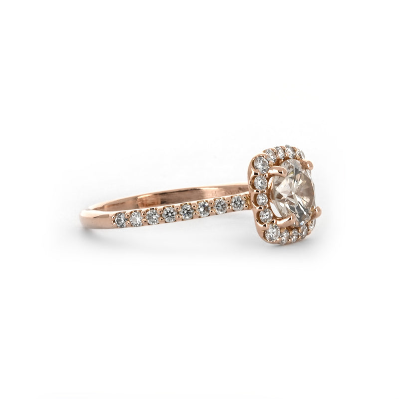 1.43ctw Round Diamond Engagement Ring - Halo + Pavê Band - Rose Gold