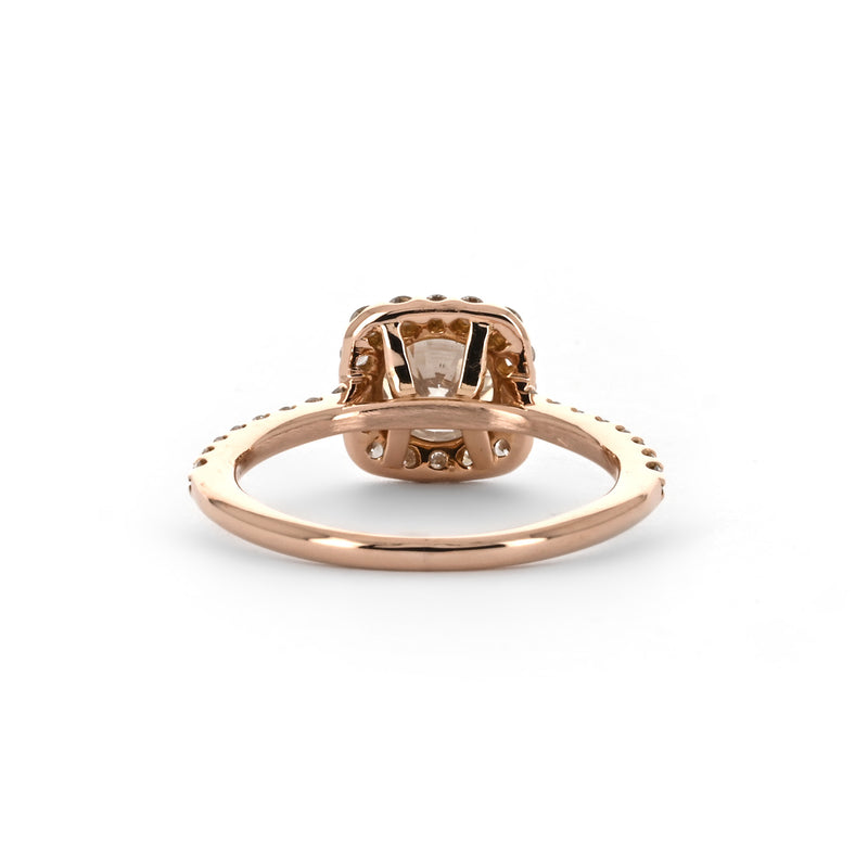 1.43ctw Round Diamond Engagement Ring - Halo + Pavê Band - Rose Gold