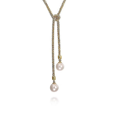 Pearl Wrap Around & Tie Necklace - 42", 14K Yellow Gold
