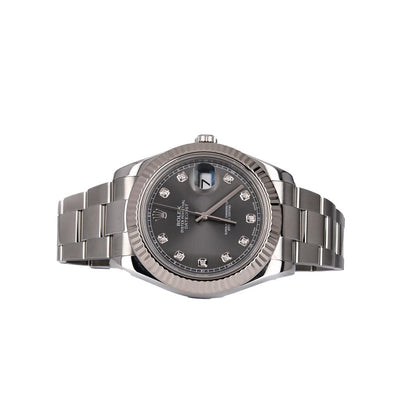 Rolex | 41mm Datejust, Rhodium Dial, Diamond Index, Oyster Bracelet - 116334