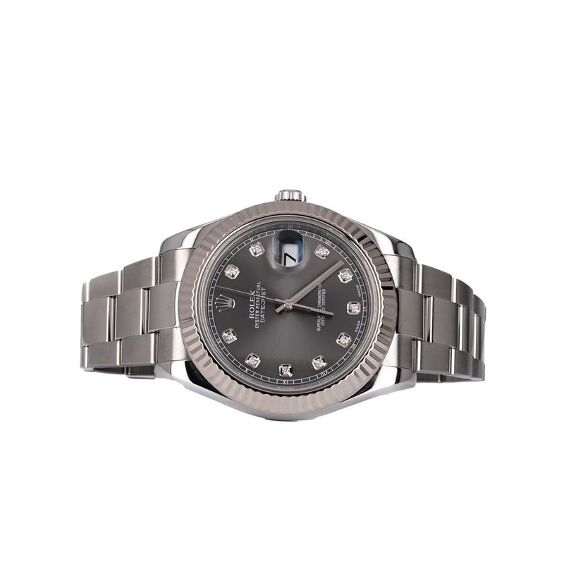 Rolex | 41mm Datejust, Rhodium Dial, Diamond Index, Oyster Bracelet - 116334