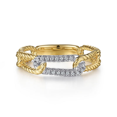 0.09ctw Round Diamond Twisted Chain Link Ring - 14K Yellow Gold