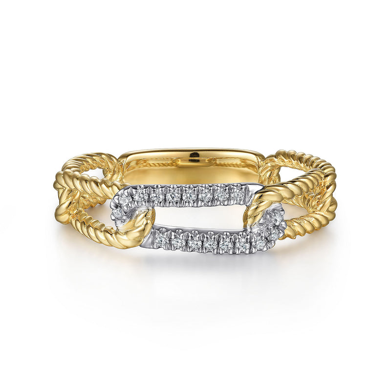 0.09ctw Round Diamond Twisted Chain Link Ring - 14K Yellow Gold