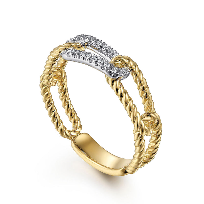 0.09ctw Round Diamond Twisted Chain Link Ring - 14K Yellow Gold