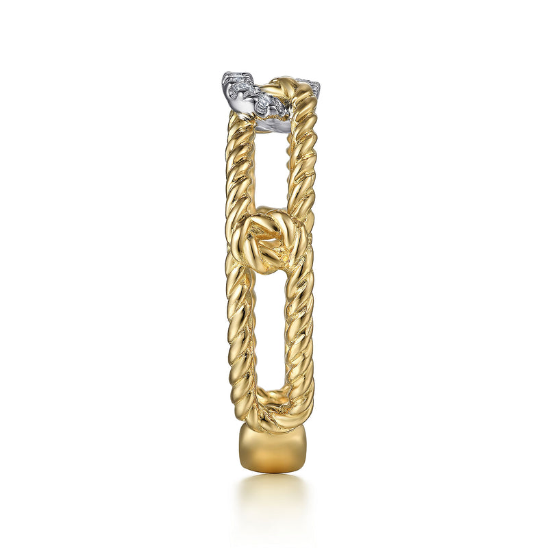 0.09ctw Round Diamond Twisted Chain Link Ring - 14K Yellow Gold