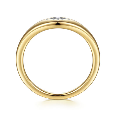 0.02ct Round Diamond Starburst Signet Ring - 14K Yellow Gold
