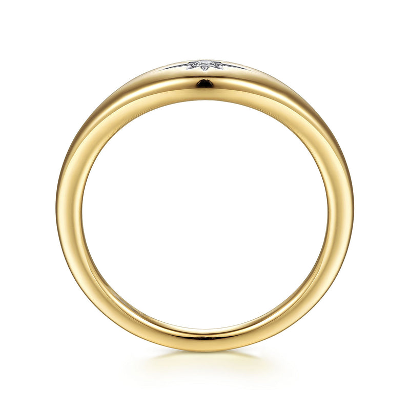 0.02ct Round Diamond Starburst Signet Ring - 14K Yellow Gold
