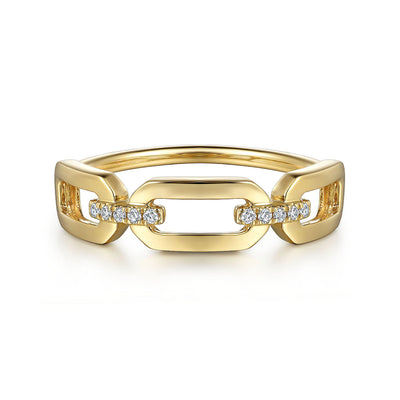0.04ctw Diamond Chain Link Ring, Size 6.5 - 14K Yellow Gold
