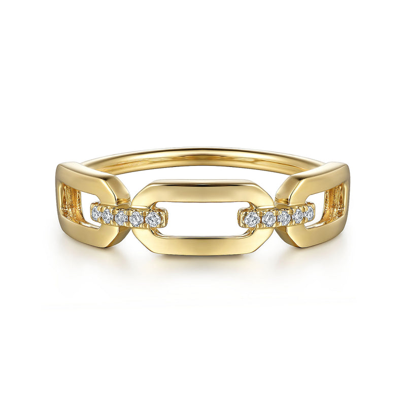0.04ctw Diamond Chain Link Ring, Size 6.5 - 14K Yellow Gold