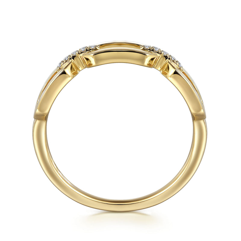 0.04ctw Diamond Chain Link Ring, Size 6.5 - 14K Yellow Gold