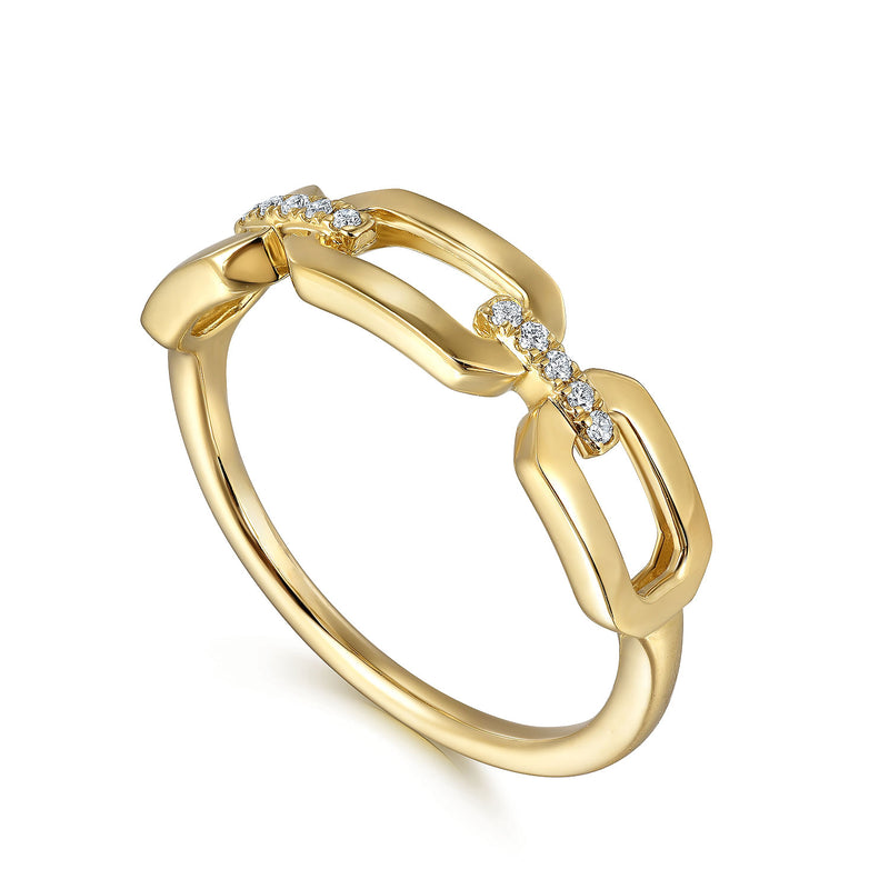 0.04ctw Diamond Chain Link Ring, Size 6.5 - 14K Yellow Gold
