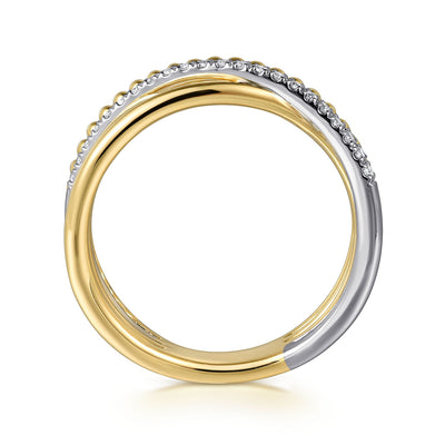 0.11ctw Round Diamond Criss-Cross + Bujukan Ring, Size 6.5 - 14K Multi-Tone Gold