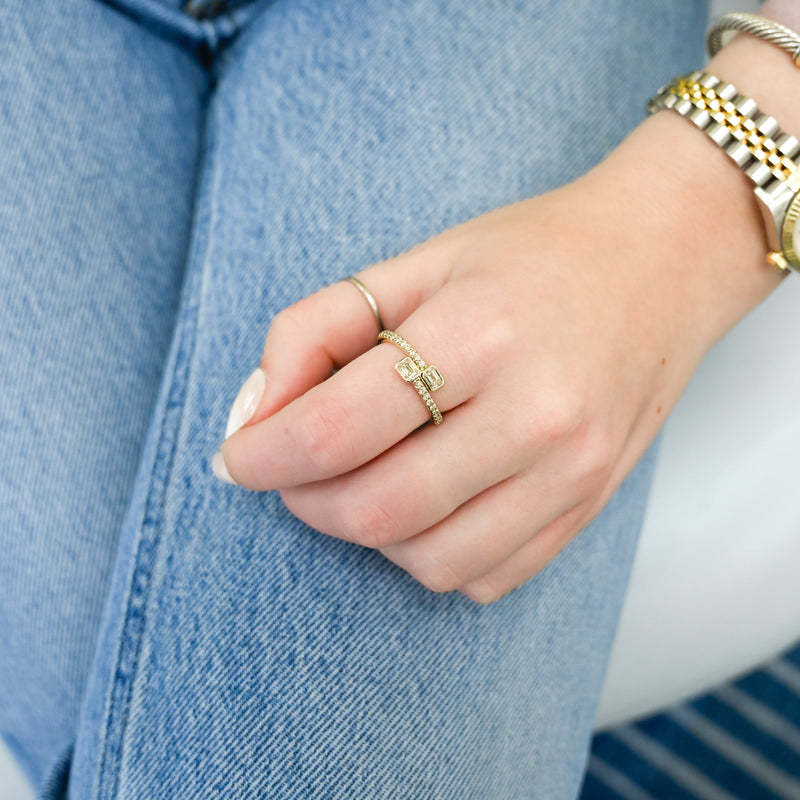 .57CTW Emerald Diamond Ring - Pave - 14K Yellow Gold