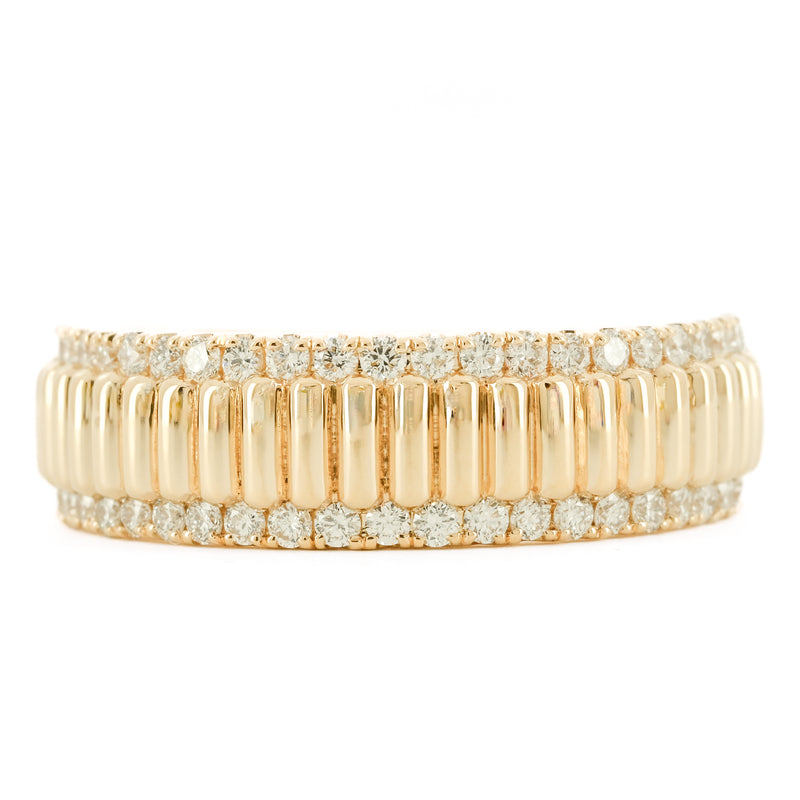 .47CTW Round Diamond Edge Band – Fluted Band – 14K Yellow Gold