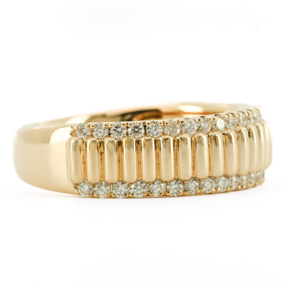 .47CTW Round Diamond Edge Band – Fluted Band – 14K Yellow Gold
