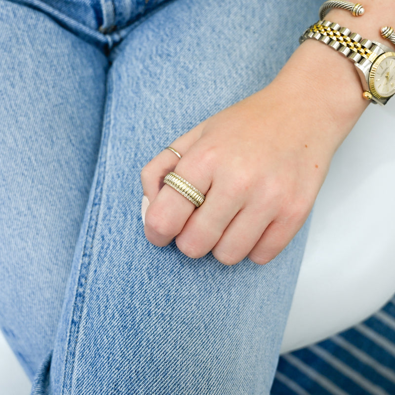 .47CTW Round Diamond Edge Band – Fluted Band – 14K Yellow Gold