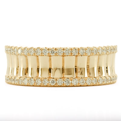 .42CTW Round Diamond Edge Band - Fluted Band - 14K Yellow Gold