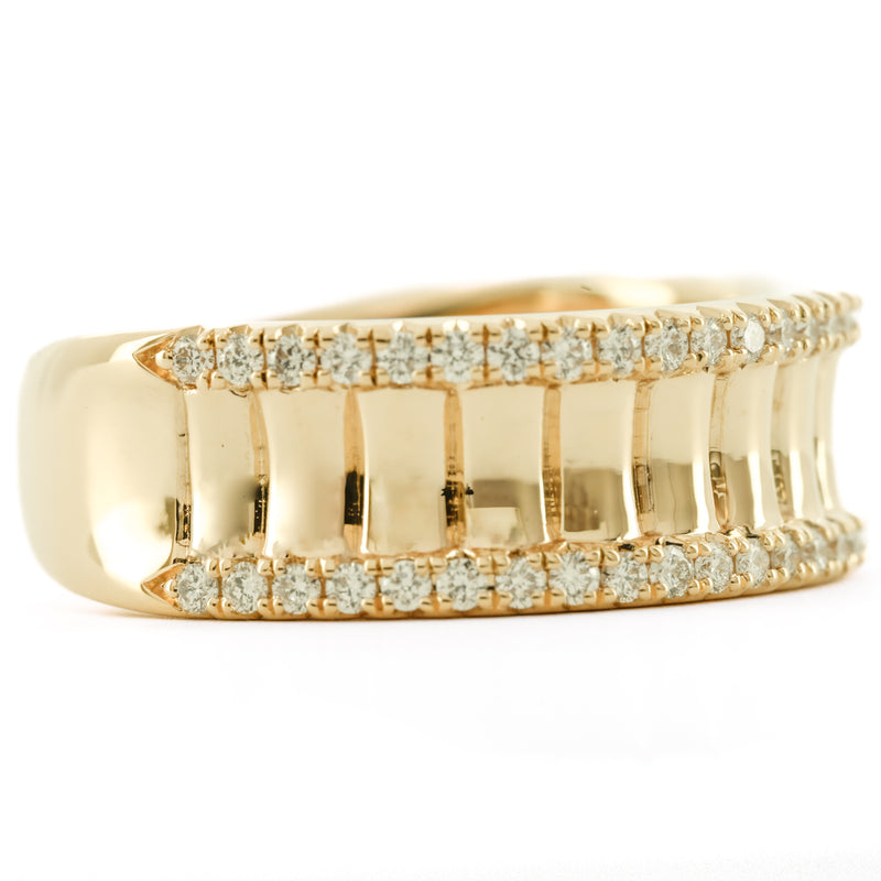 .42CTW Round Diamond Edge Band - Fluted Band - 14K Yellow Gold