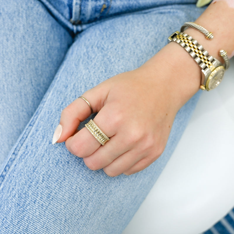 .42CTW Round Diamond Edge Band - Fluted Band - 14K Yellow Gold