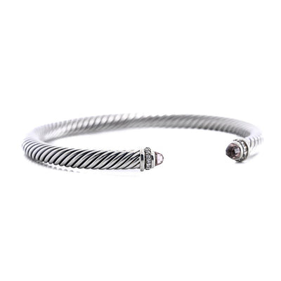 David Yurman | Morganite Cable Classic Bracelet + .13CTW Round Diamonds, Size L  - 925 Sterling Silver