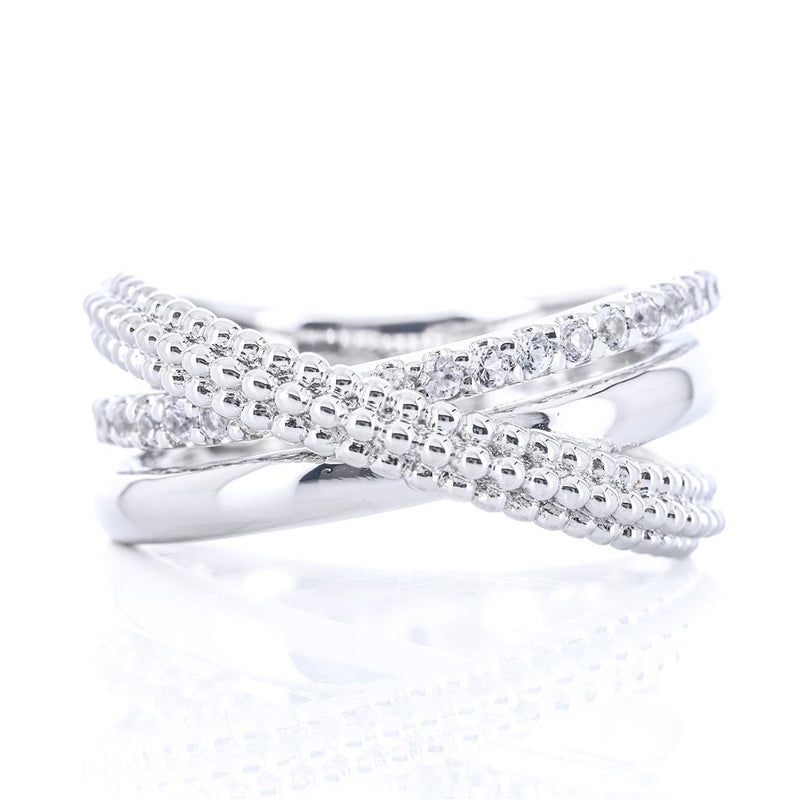 .33CTW White Sapphire Bujukan Criss Cross Ring, Size 6.5 - Sterling Silver