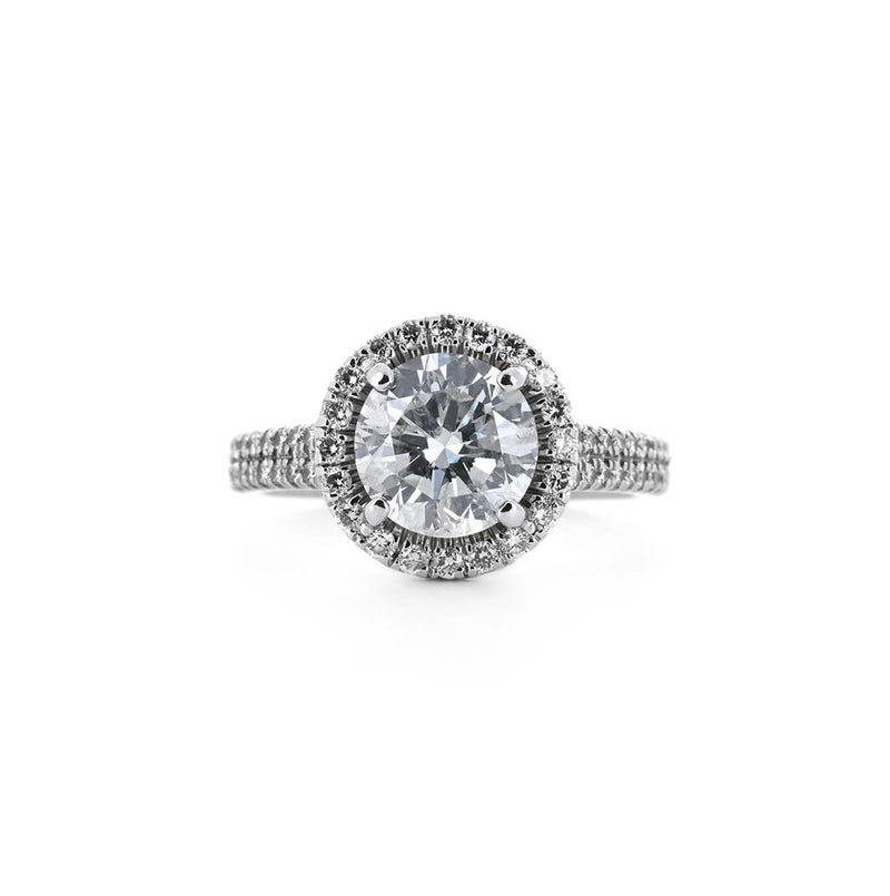 3.02ctw Double Diamond Shoulder + Halo Engagement Ring - Platinum