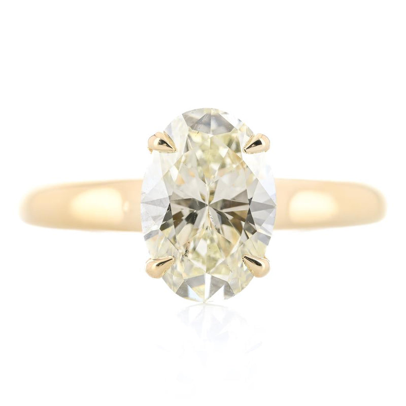 1.96CT Oval Diamond Engagement Ring - 3MM Band + Scalloped Cathedral Shank - 14K Yellow Gold