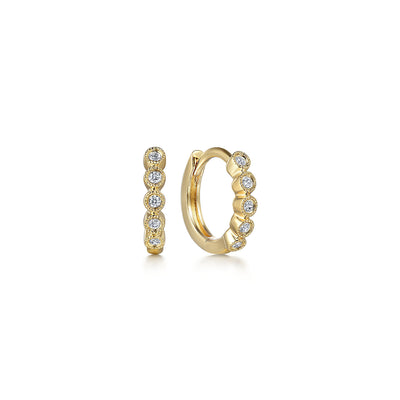 .06CTW Diamond Huggie Earrings, 10MM - Bezel Set - 14K Yellow Gold