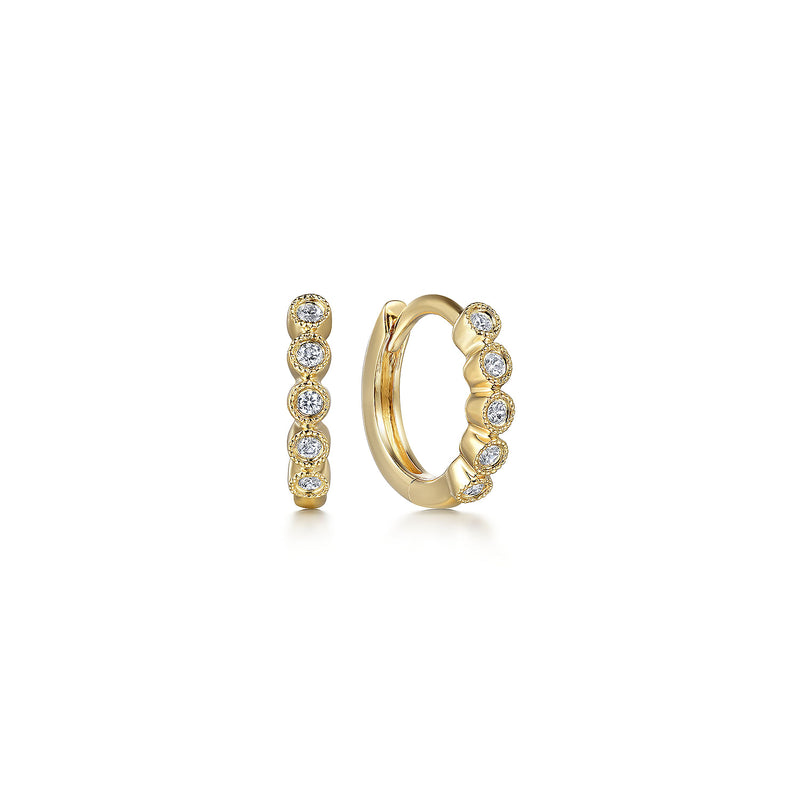 .06CTW Diamond Huggie Earrings, 10MM - Bezel Set - 14K Yellow Gold
