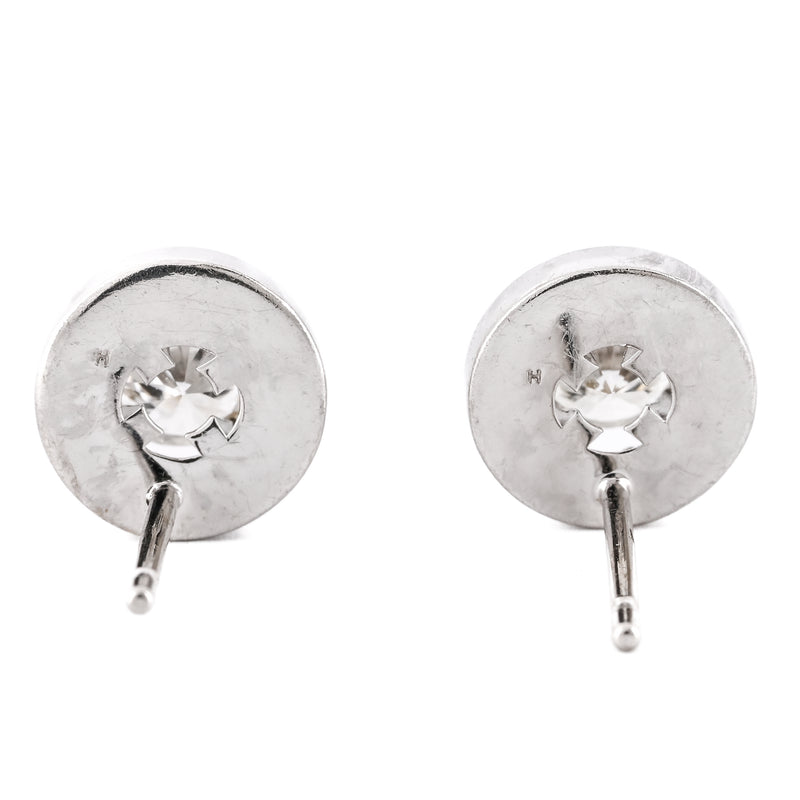 .63CTW Round Diamond Stud Earrings - 4 Prong + Halo - 14K White Gold