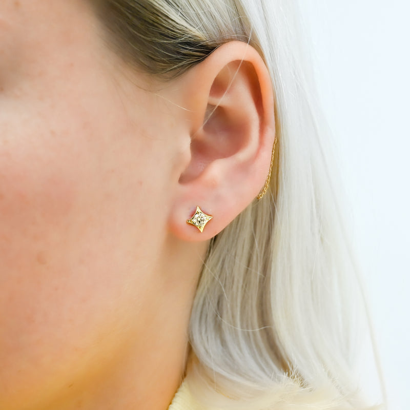 .49CTW Diamond Star Stud Earrings - 14K Yellow Gold