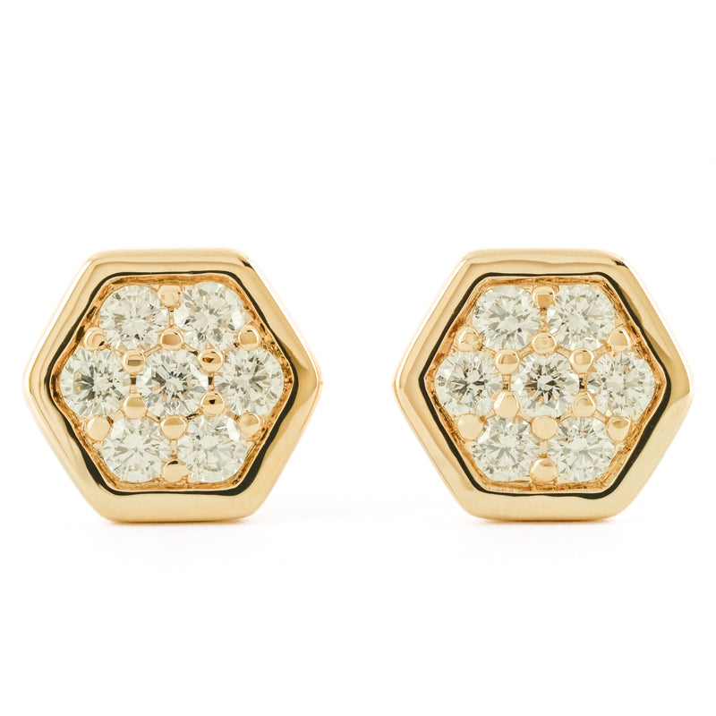 .33CTW Diamond Cluster Honeycomb Stud Earrings - 14K Yellow Gold