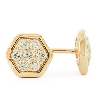 .33CTW Diamond Cluster Honeycomb Stud Earrings - 14K Yellow Gold