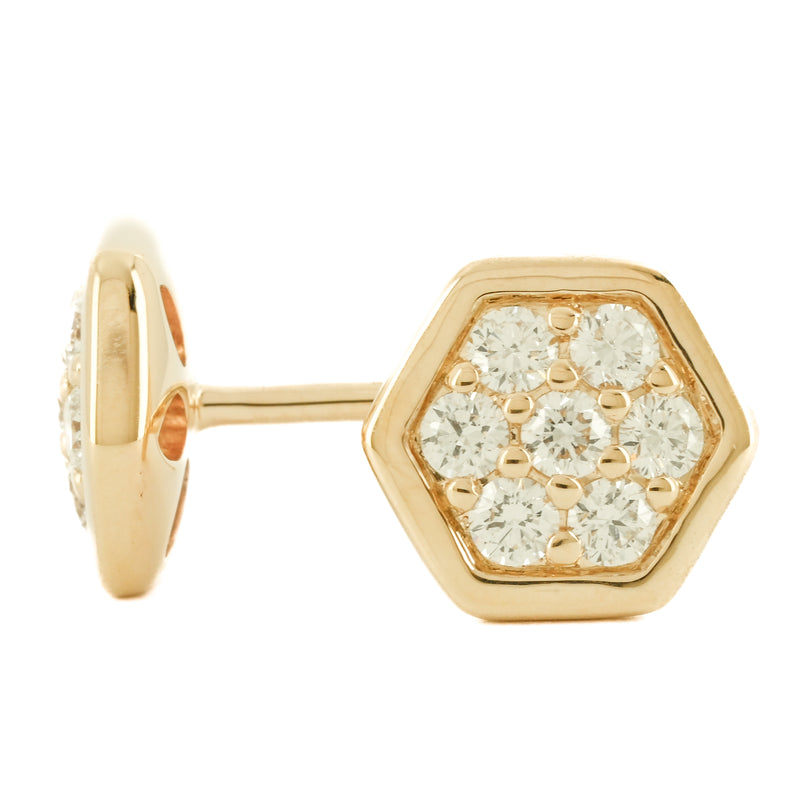 .33CTW Diamond Cluster Honeycomb Stud Earrings - 14K Yellow Gold