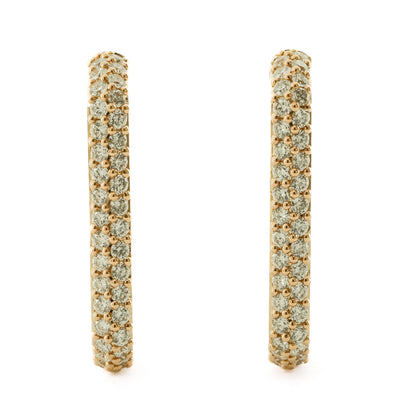 .75CTW Diamond Open Hoop Earrings - Elongated -14K Yellow Gold