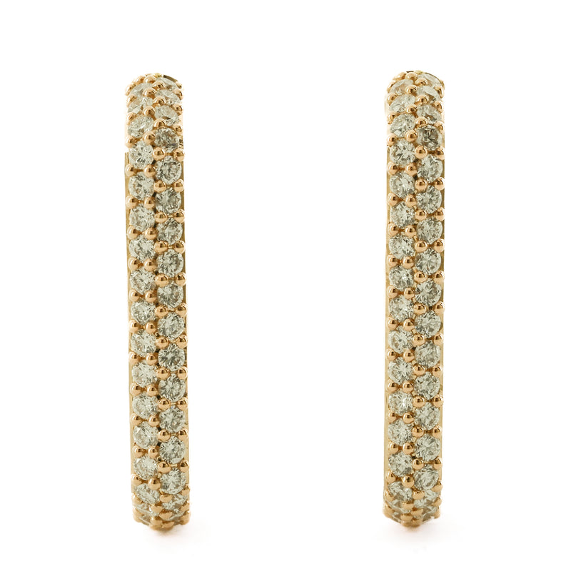 .75CTW Diamond Open Hoop Earrings - Elongated -14K Yellow Gold