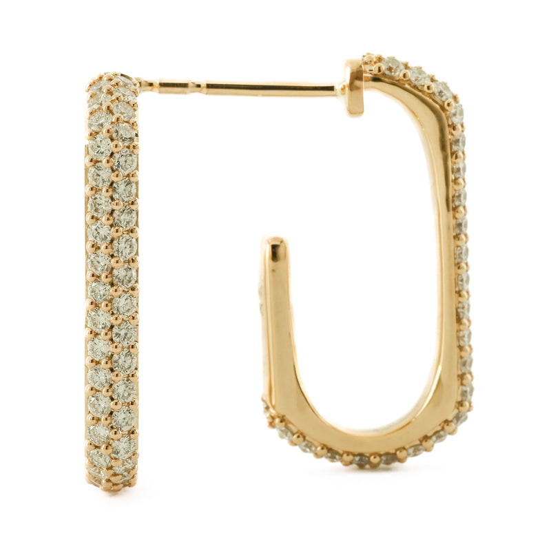 .75CTW Diamond Open Hoop Earrings - Elongated -14K Yellow Gold