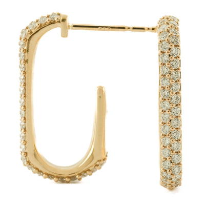.75CTW Diamond Open Hoop Earrings - Elongated -14K Yellow Gold