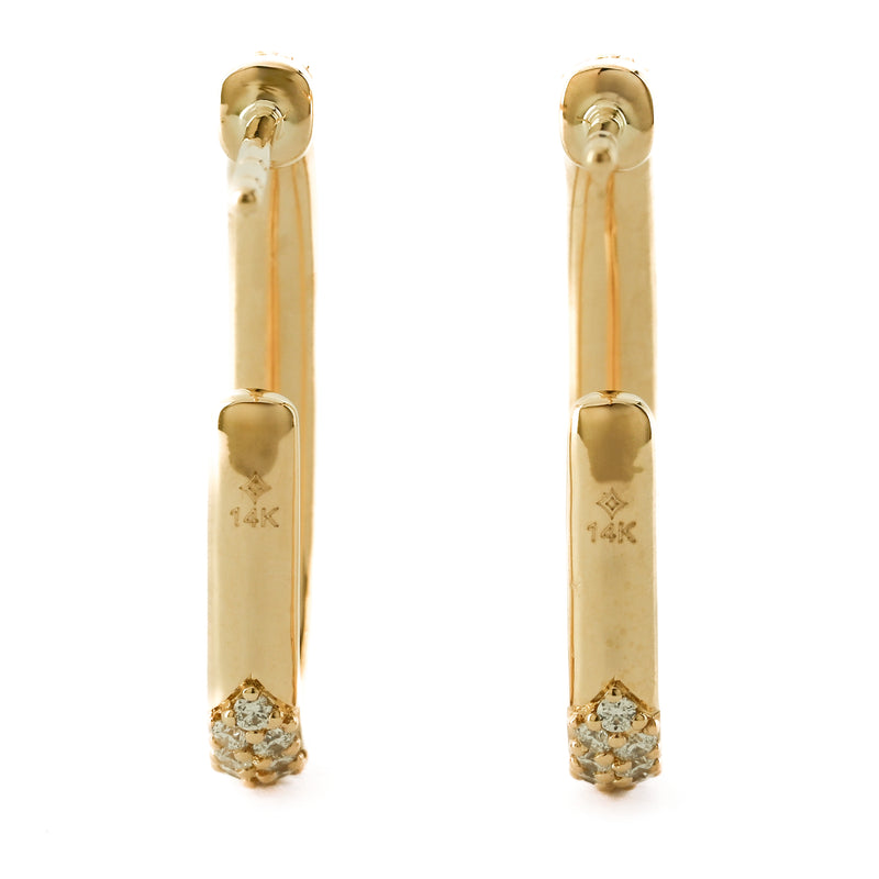 .75CTW Diamond Open Hoop Earrings - Elongated -14K Yellow Gold