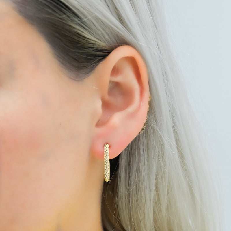 .75CTW Diamond Open Hoop Earrings - Elongated -14K Yellow Gold