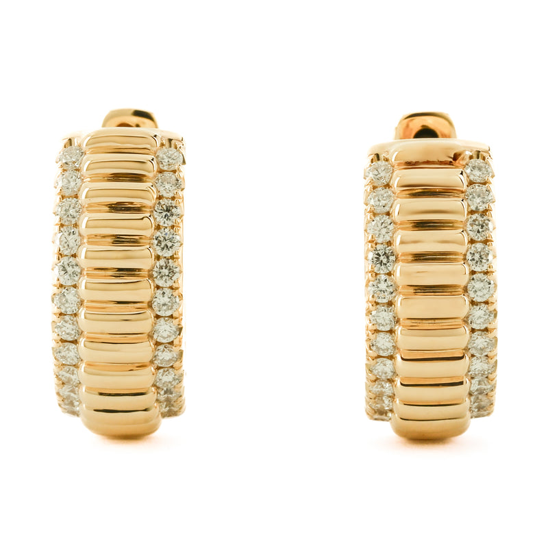 .39CTW Diamond Huggie Earrings - Fluted Center - 14K Yellow Gold