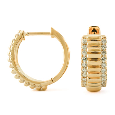 .39CTW Diamond Huggie Earrings - Fluted Center - 14K Yellow Gold