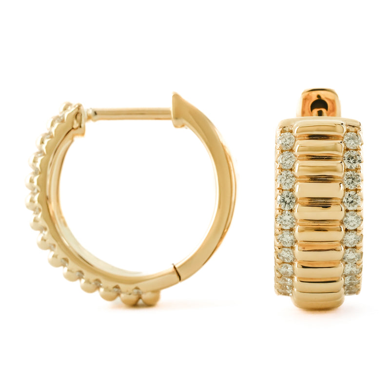 .39CTW Diamond Huggie Earrings - Fluted Center - 14K Yellow Gold