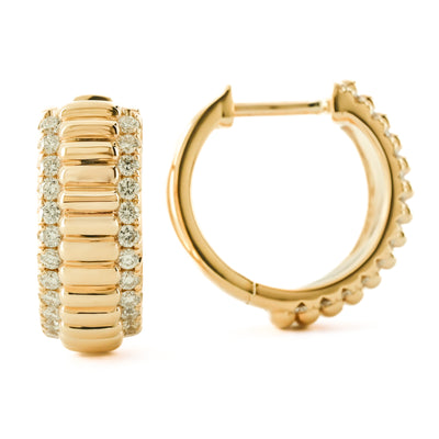 .39CTW Diamond Huggie Earrings - Fluted Center - 14K Yellow Gold