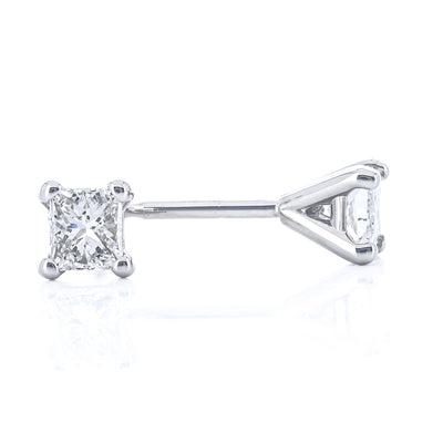 .27CTW Princess Diamond Stud Earrings - Martini Set + 4 Prong - 14K White Gold