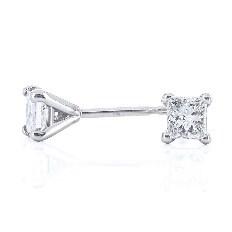 .27CTW Princess Diamond Stud Earrings - Martini Set + 4 Prong - 14K White Gold
