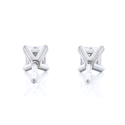.27CTW Princess Diamond Stud Earrings - Martini Set + 4 Prong - 14K White Gold